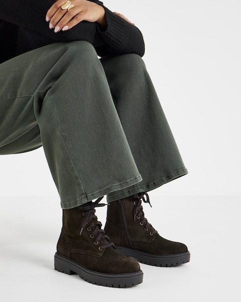 Serena Suede Chunky Lace Up Boots - Extra Wide Fit (EEE)