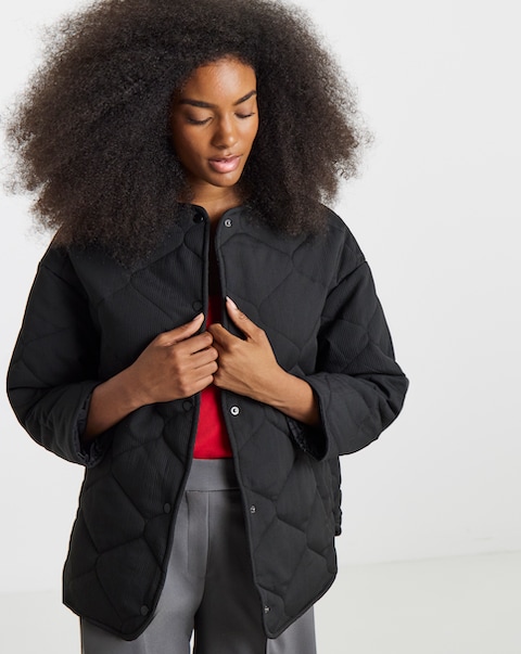 Simply Be Black Textured Quilted Round Collar Jacket