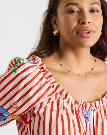 Red Stripe Puff Sleeve Top
