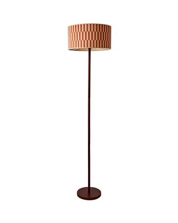 ValueLights Heather Dark Wood Floor Lamp with Orange Bamboo Shade
