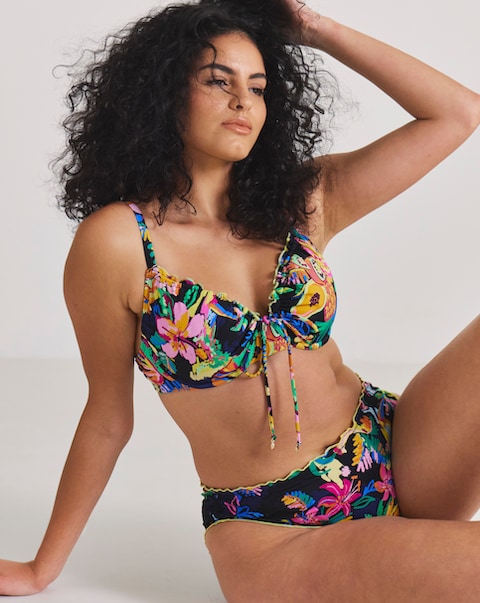 Fruit And Palm Print Underwired Bikini Top