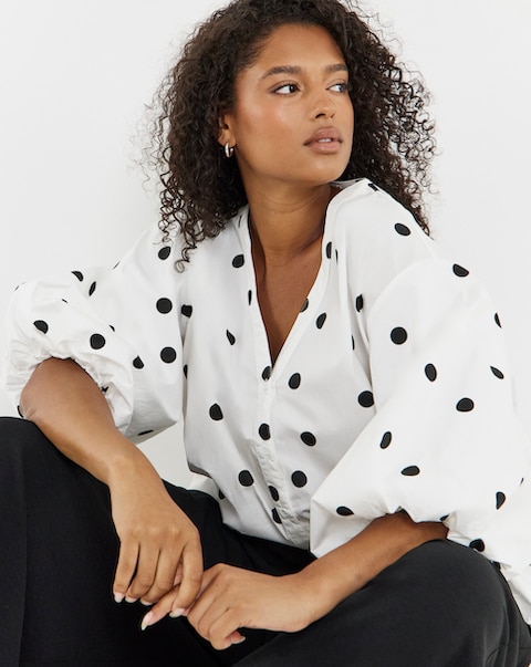 Simply Be Mono Spot Button Through Blouse