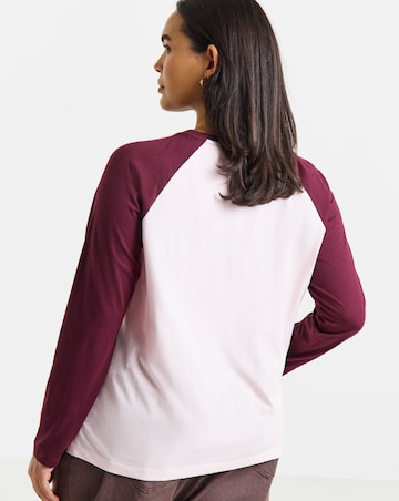 Simply Be Pink And Burgundy Raglan Long Sleeve T-Shirt