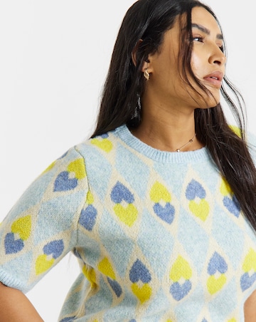 Heart Jacquard Short Sleeve Jumper