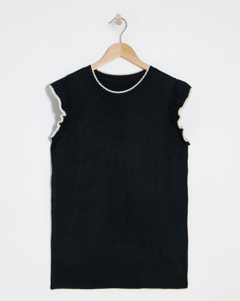 Simply Be Black Tipped Ruffle Shoulder Knitted Vest