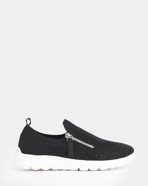 Cushion Walk Sparkle Fly Knit Side Zip Trainers - Wide Fit (E)