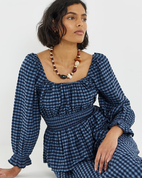 Simply Be Gingham Shirred Waist Co-Ord Blouse