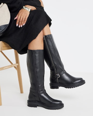 Sherry Zip Detail Knee High Boots - Wide Fit (E) & Curvy Calf