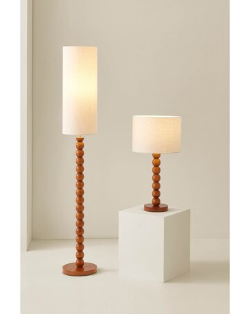 ValueLights Wyatt Wood Bobble Table Lamp with Linen Shade