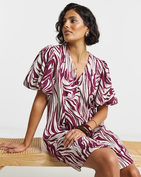 Printed Linen Button Up Shift Dress