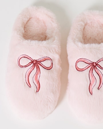 Sonnet Bow Fluffy Slippers - Wide Fit (E)