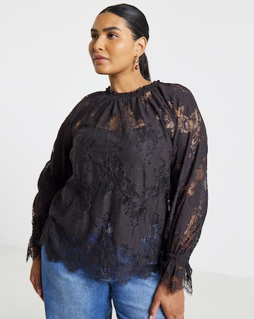 Simply Be Chocolate Lace Long Sleeve Top