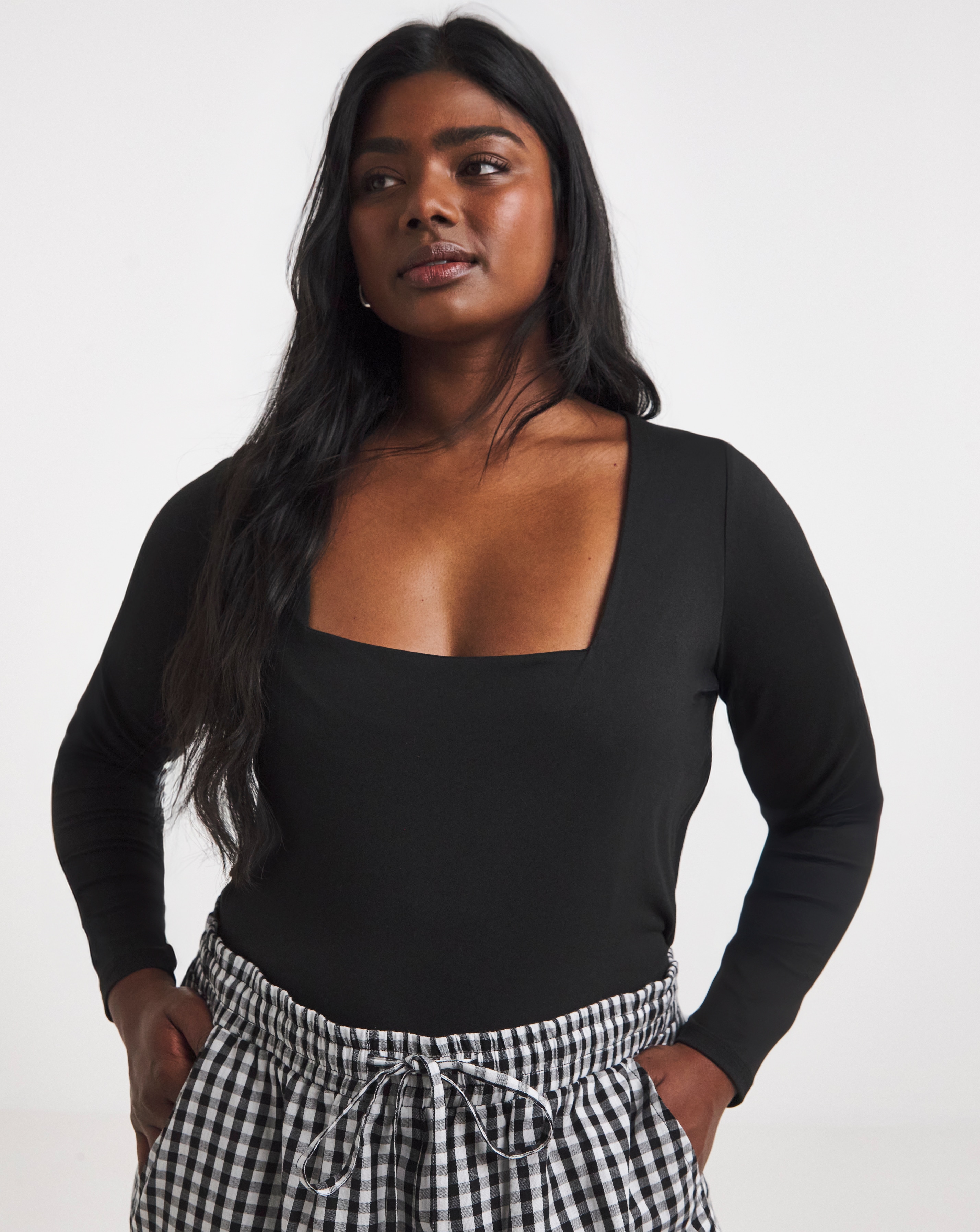 Black Long Sleeve Square Neck Top | Simply Be