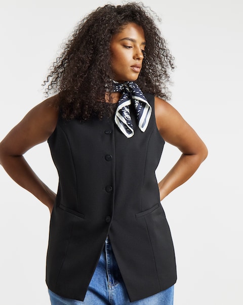 Black Longline Tailored Waistcoat