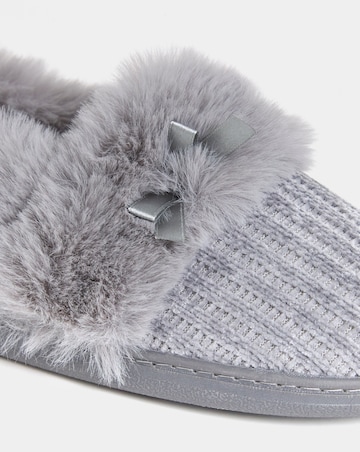 Audrey Faux Fur Trim Full Back Slippers - Wide Fit (E)