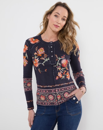 Joe Browns Alice Printed Ribbed Henley Top