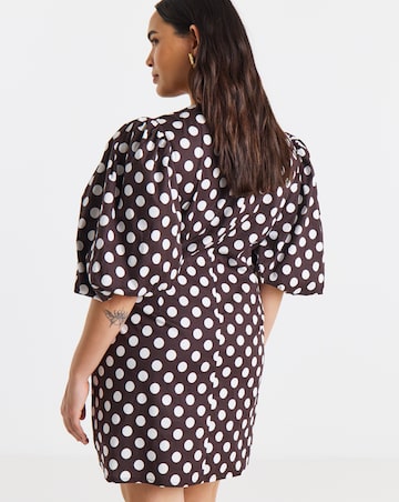 Spot Print Puff Sleeve Shift Dress
