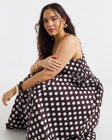 Chocolate Spot Printed Cotton Waist Detail Midi Dress