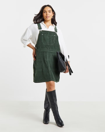 Green Cord Mini Dungaree Dress