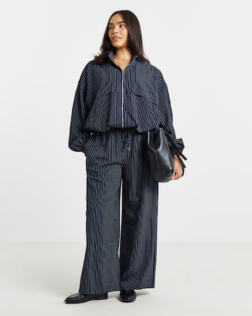 Simply Be Navy Stripe Full Zip Funnel Neck Top