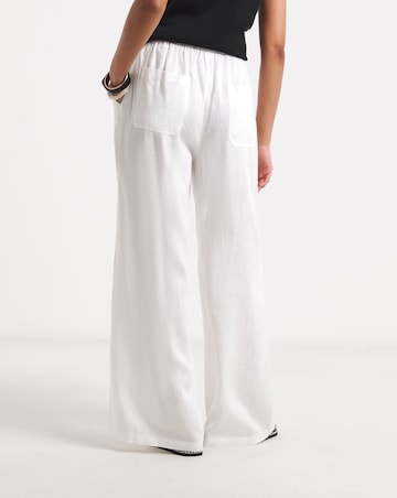White Tie Waist Linen Wide Leg Trouser