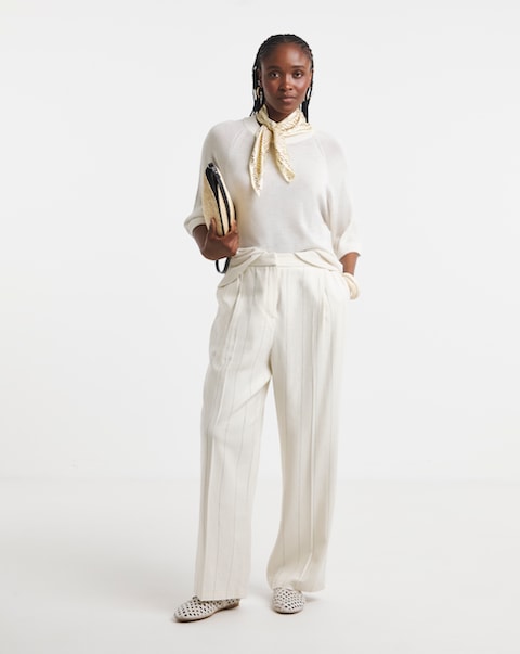 Simply Be Pinstripe Premium Linen Blend Wide Leg Trouser