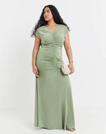 Sage Ruched Front Maxi Bridesmaid Dress