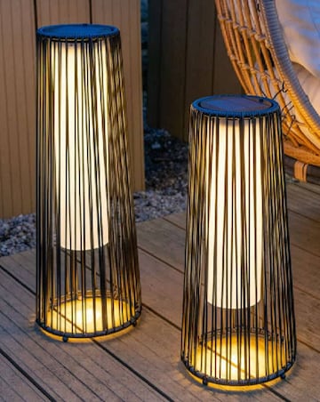 ValueLights Large Black Rattan Solar Powered Outdoor Garden Lantern Floor Lamp