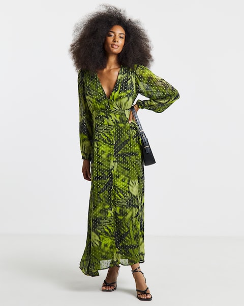 Simply Be Green Floral Print Georgette Foil Button Up Maxi Dress