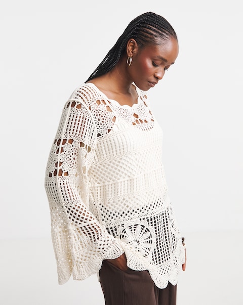 Simply Be Long Sleeve Crochet Smock Tunic