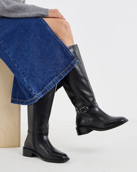 Tori Leather Knee High Buckle Boots - Extra Wide Fit (EEE) & Super Curvy Calf