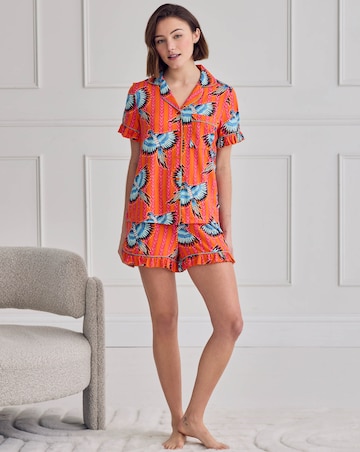 Chelsea Peers Frill Short Pyjama Set Parrot Stripe Print