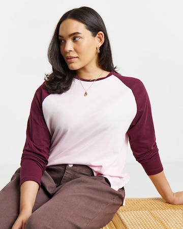 Simply Be Pink And Burgundy Raglan Long Sleeve T-Shirt