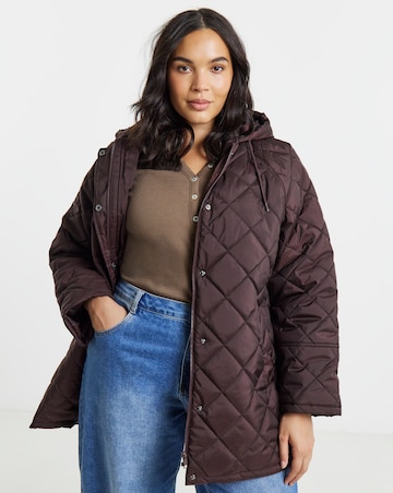 Simply Be Chocolate Hooded Quilted Swing Coat