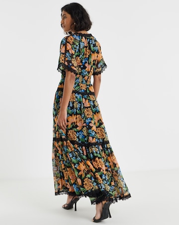 Simply Be Floral Print Short Sleeve Lace Detail Ladder Trim Maxi Dress