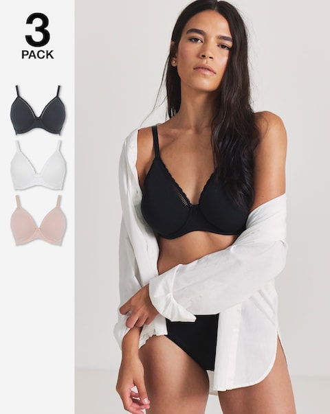 Pretty Secrets (3 Pack) New Claire Cotton Moulded Full Cup Wired Bras (B-E)