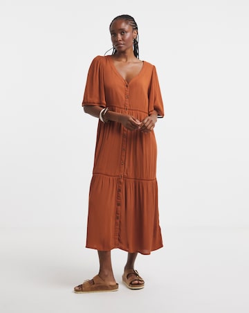 Simply Be Rust Crinkle Tiered Maxi Dress with Ladder Trim