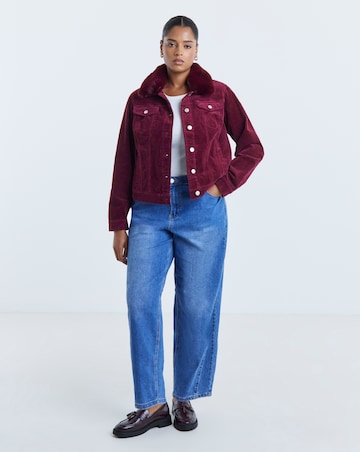 Burgundy Detachable Faux Fur Collar Cord Jacket