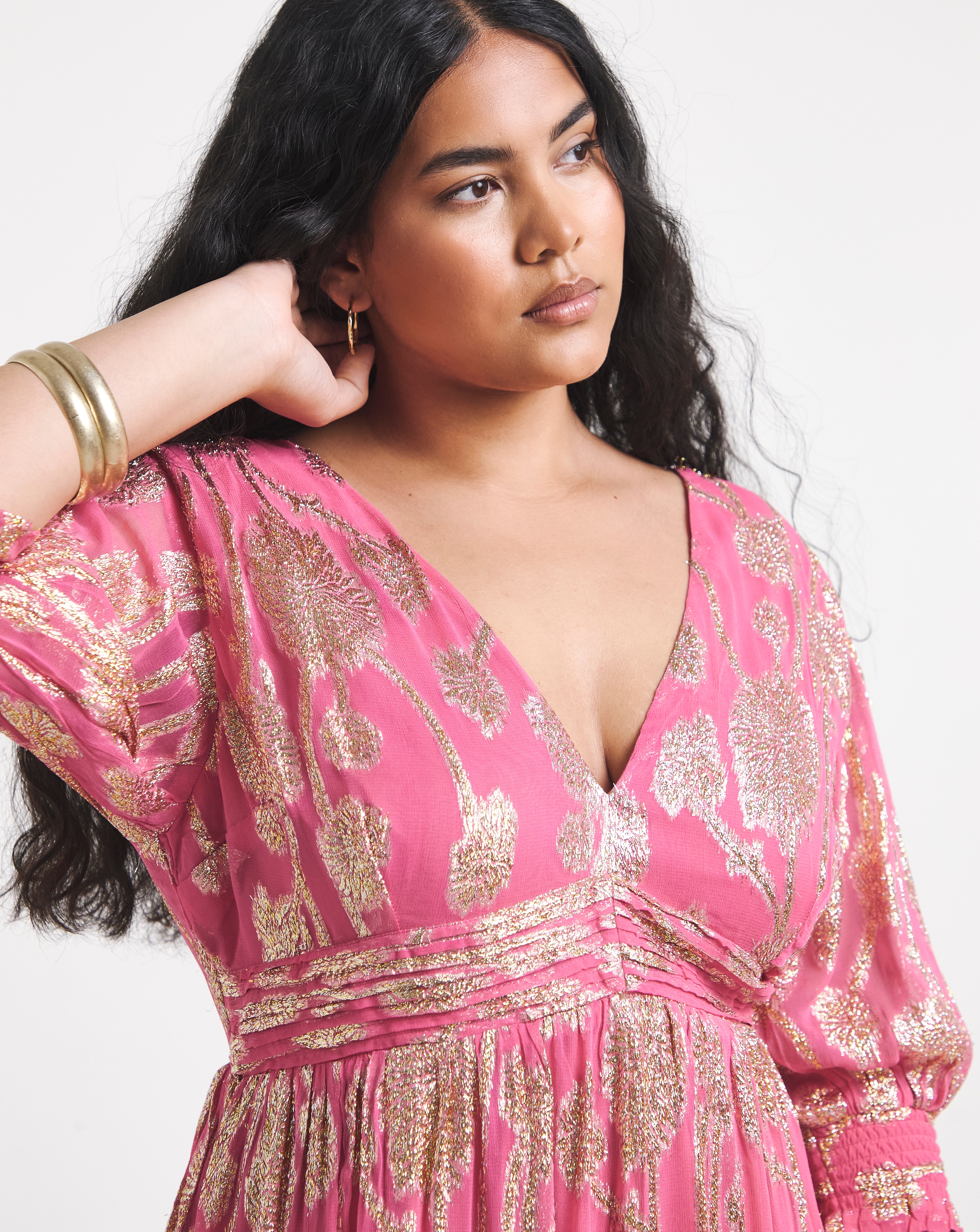 gold and pink maxi dress Simply Be Jacquard Detail rose gold dress