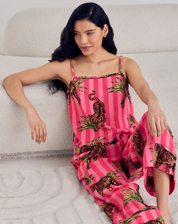 Chelsea Peers Organic Cotton Cheesecloth Cami Pyjama Set Tiger Stripe Print