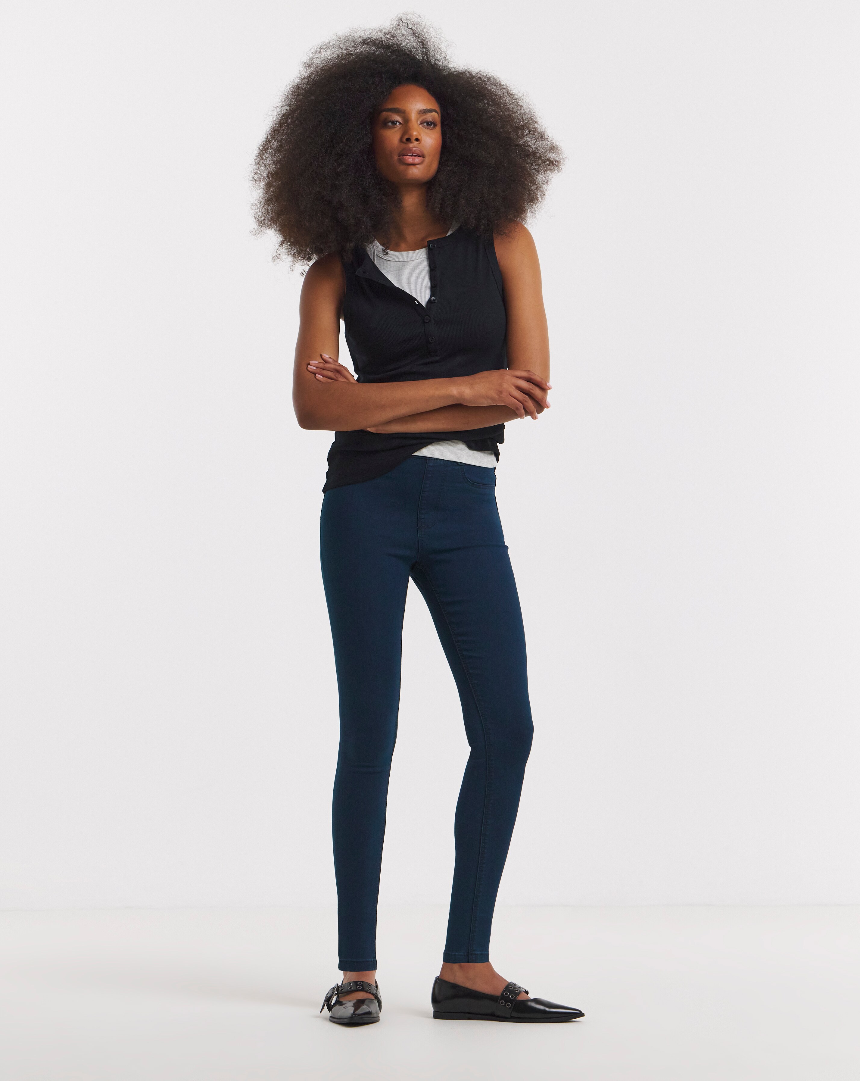 Simply Be Womens Stretch Skinny Pull On Jeggings - Dark Blue