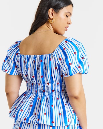Blue Stripe Embroidered Lobster Top