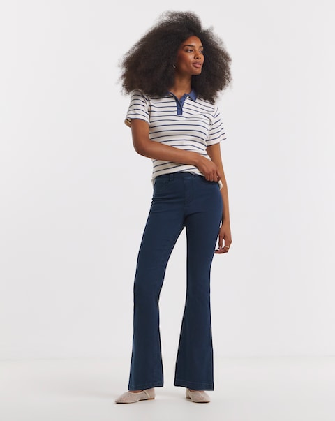 Simply Be Womens Stretch Flared Pull On Jeggings - Dark Blue