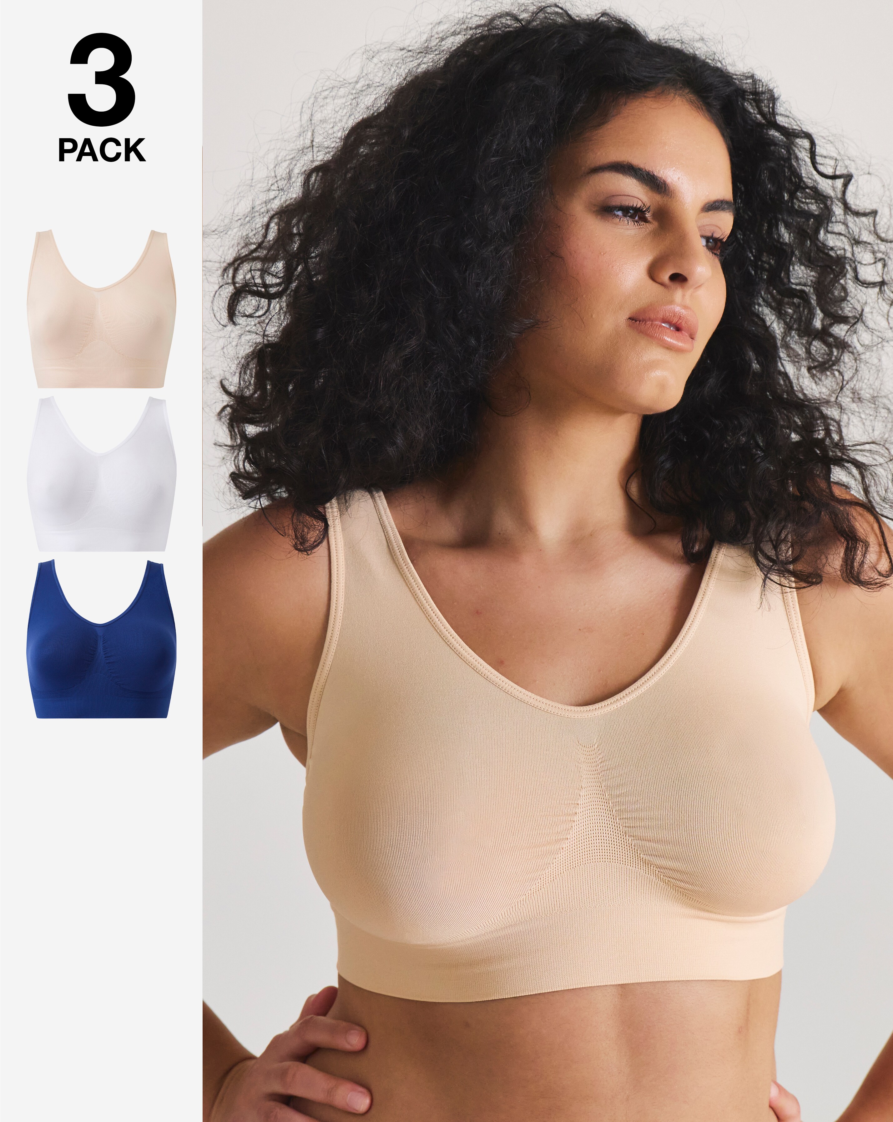 Pretty Secrets (3 Pack) Seamless Comfort Tops (Fits Up To D) Navy/Blush/White