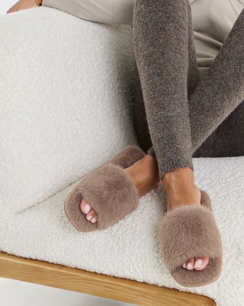 Maisie Fluffy Mule Slippers - Wide Fit (E)