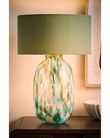 ValueLights Belinda Green Confetti Glass Table Lamp