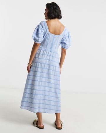 Native Youth Waist Gathered Bust Low Back Midi Dress In Stripe