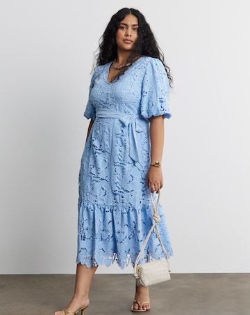 Joanna Hope Blouson Sleeve Belted Lace Dress