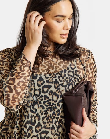 Simply Be Animal Printed Mesh Long Sleeve Asymmetrical Longline Top