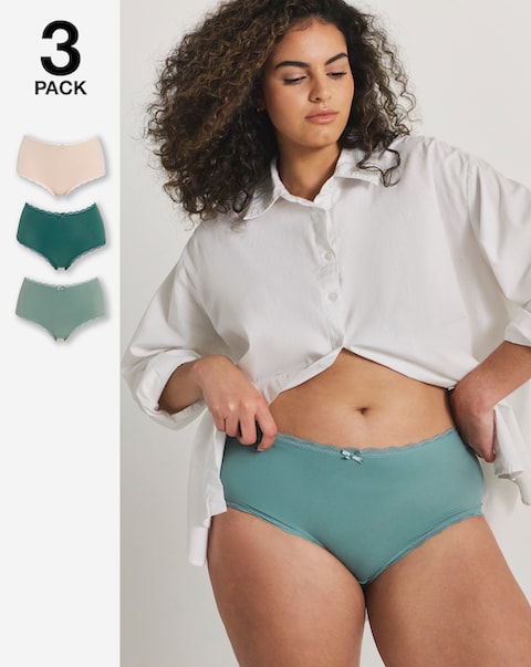 Pretty Secrets (3 Pack) Microfibre Lace Trim Short Knickers
